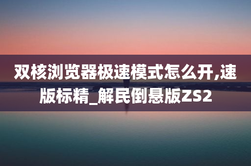 双核浏览器极速模式怎么开,速版标精_解民倒悬版ZS2