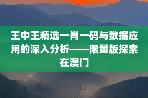 王中王精选一肖一码与数据应用的深入分析——限量版探索在澳门