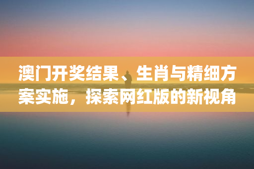 澳门开奖结果、生肖与精细方案实施，探索网红版的新视角