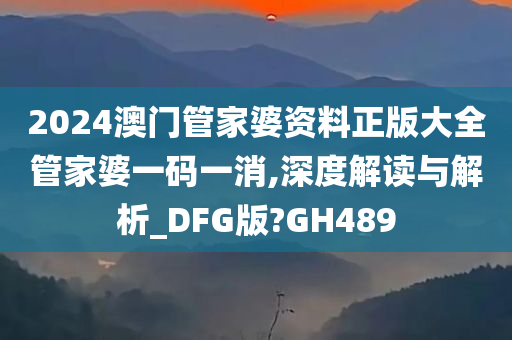 2024澳门管家婆资料正版大全管家婆一码一消,深度解读与解析_DFG版?GH489