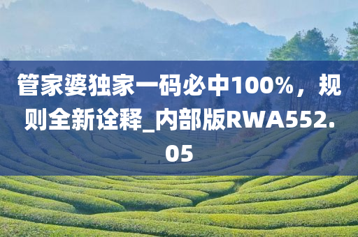 管家婆独家一码必中100%，规则全新诠释_内部版RWA552.05