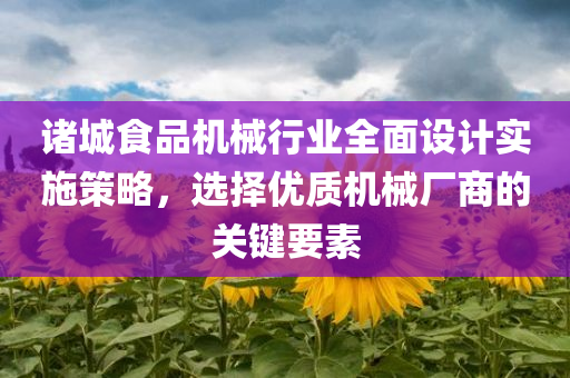 诸城食品机械行业全面设计实施策略，选择优质机械厂商的关键要素