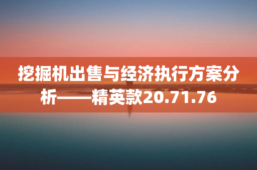 挖掘机出售与经济执行方案分析——精英款20.71.76