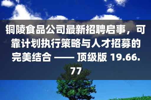 铜陵食品公司最新招聘启事，可靠计划执行策略与人才招募的完美结合 —— 顶级版 19.66.77